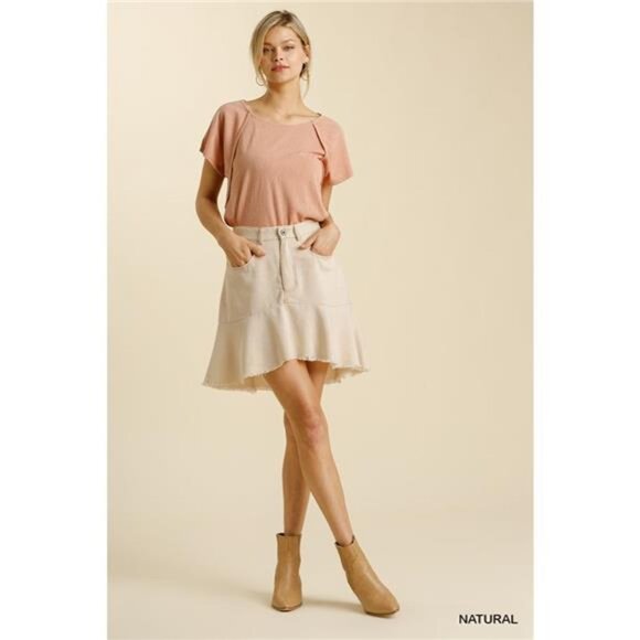 ✨NWT Umgee Linen Blend 5 Pockets High Low Skirt with Frayed Hem - Picture 2 of 5